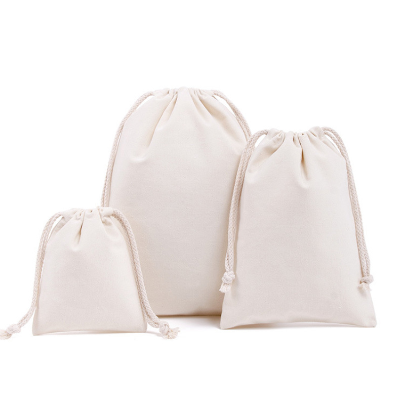 Custom Logo Printed Organic Cotton Canvas Drawstring Gift Bag Jewelry Pouch