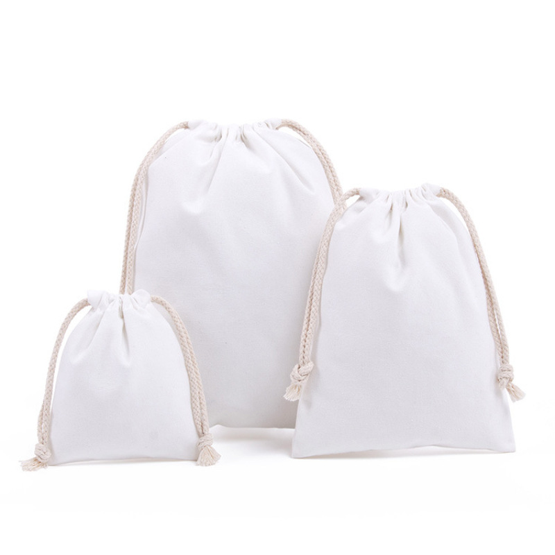 Custom Logo Printed Organic Cotton Canvas Drawstring Gift Bag Jewelry Pouch