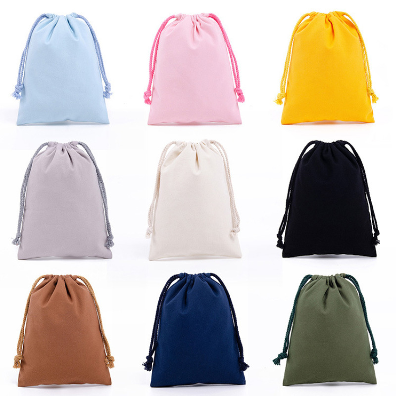 Custom Logo Printed Organic Cotton Canvas Drawstring Gift Bag Jewelry Pouch