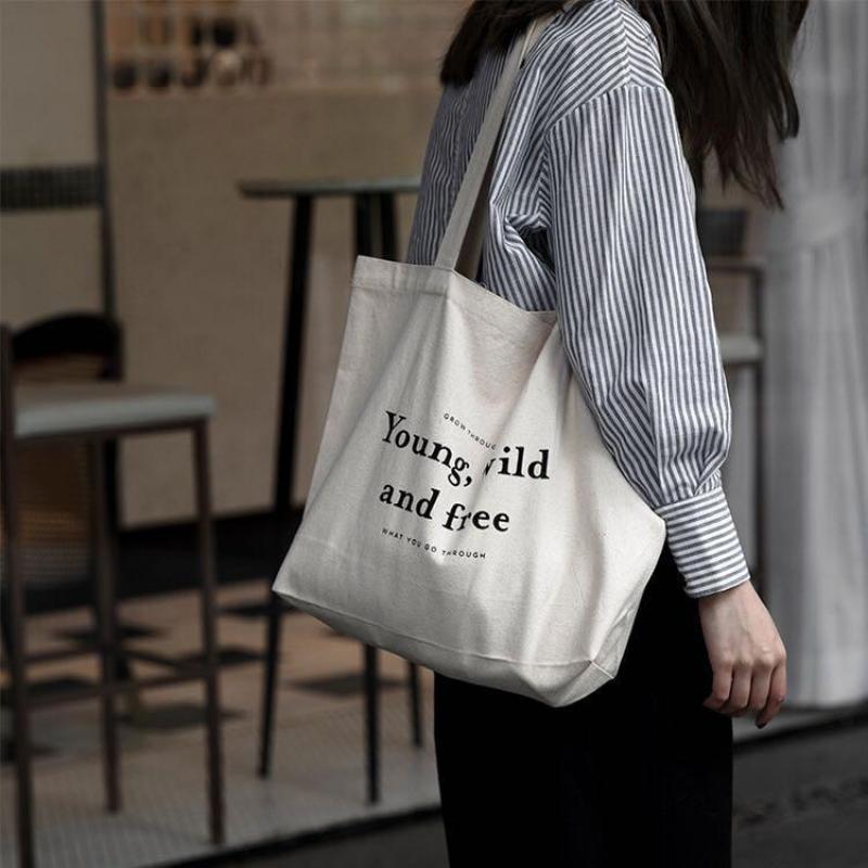Eco Friendly Large Capacity Custom Logo Printed Plain Cotton Canvas Shopping Tote Bag
