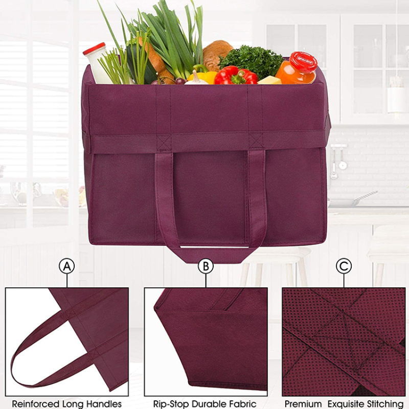 Customer Logo Large Capacity High Quality   Reusable Non Woven Grocery Shopping Bag