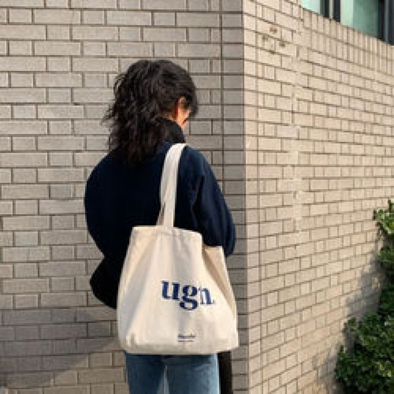 Female portable custom logo large capacity canvas shoulder tote bag for women