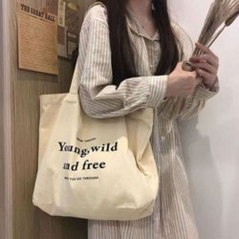 Female portable custom logo large capacity canvas shoulder tote bag for women