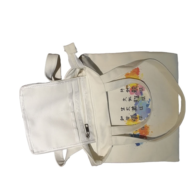 hot selling Factory price customized  white color digital printing 12oz shoulder handle canvas bag with zipper and inside pocket