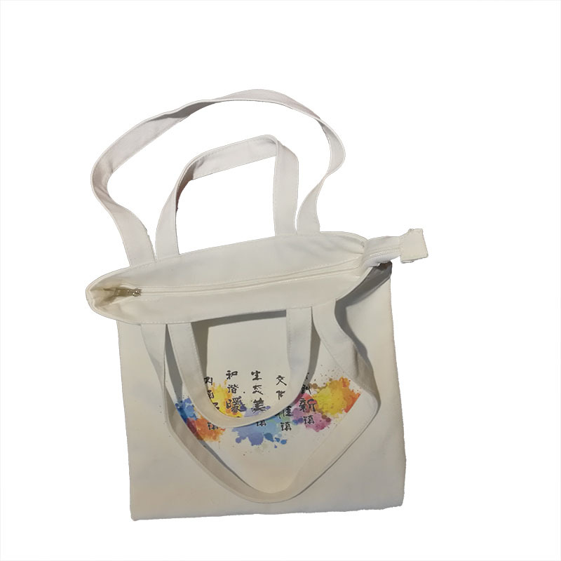 hot selling Factory price customized  white color digital printing 12oz shoulder handle canvas bag with zipper and inside pocket