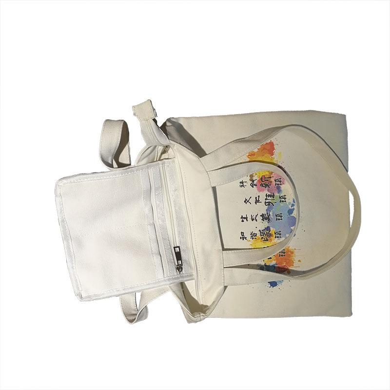 hot selling Factory price customized  white color digital printing 12oz shoulder handle canvas bag with zipper and inside pocket