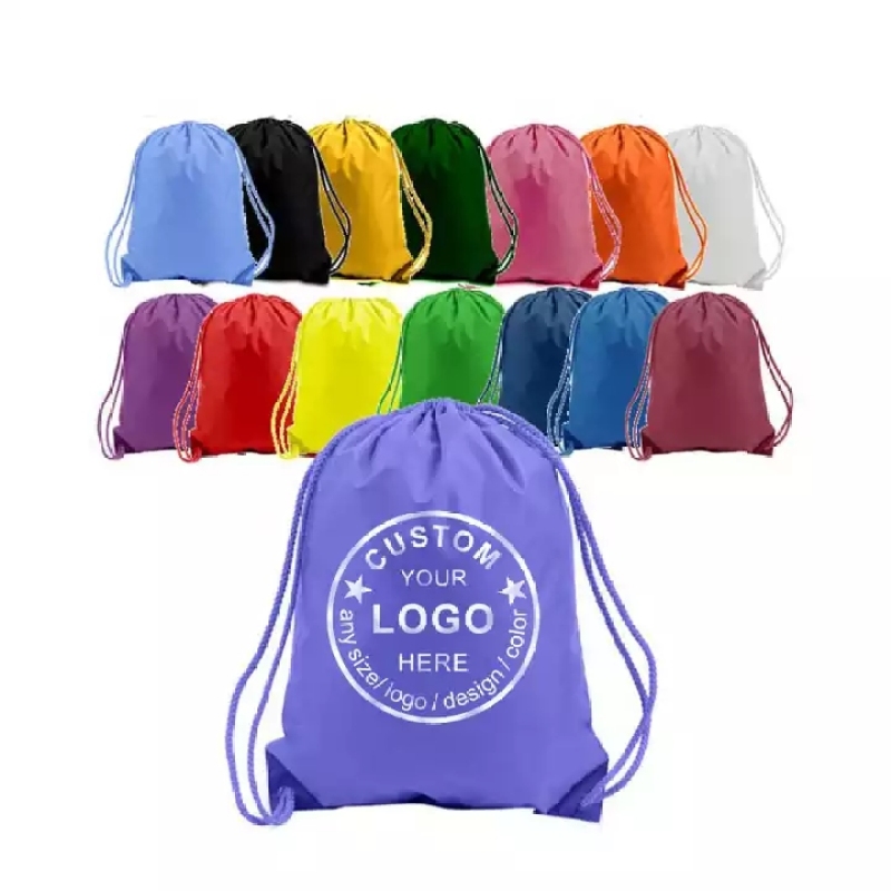High Quality Cheap Custom Logo 210d Polyester Draw String Sport Promotional Polyester Drawstring Backpack Bags