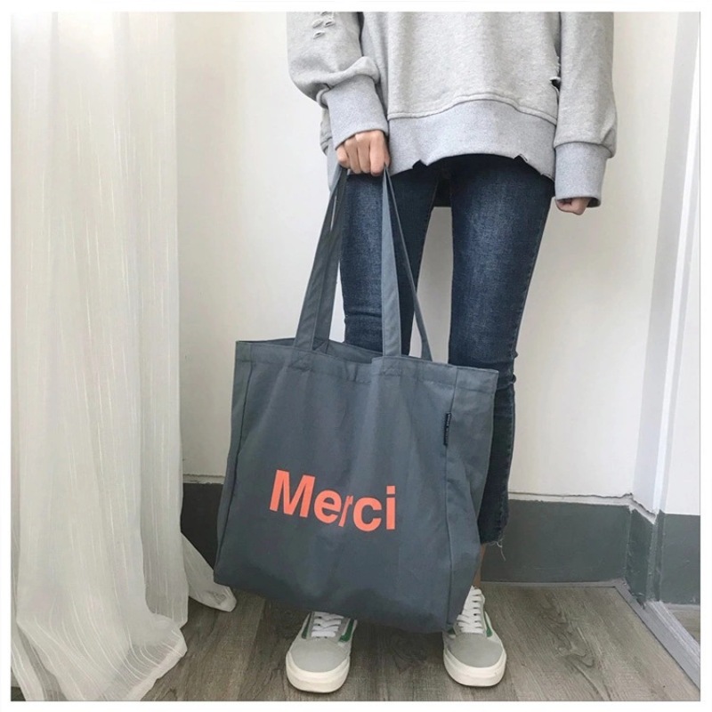 Large Capacity Custom Logo Printed Shoulder Bag Reusable Cotton Canvas Shopping Tote Bag