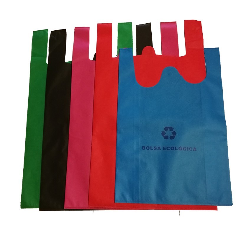 Wholesale Colorful Reusable    Non Woven T shirt Shopping bag with Customer Printed LOGO for Super Market