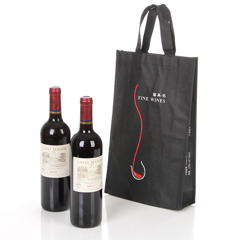 High quality large durable custom logo printed single bottle wine holder tote bag non woven wine bags with handle