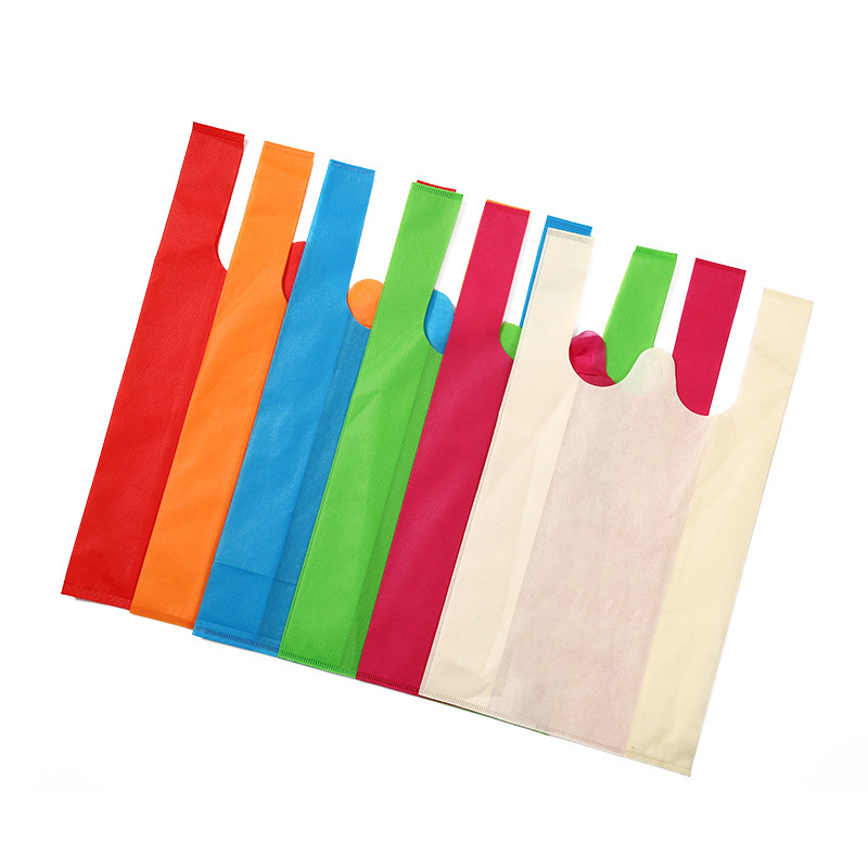 Eco friendly reusable custom print supermarket non woven vest t shirt shopping bag