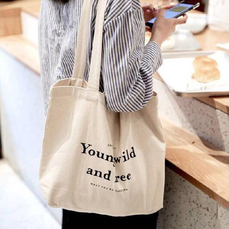 Eco Friendly Custom Logo Printed Shoulder Bag Plain Cotton Canvas Shopping Tote Bag