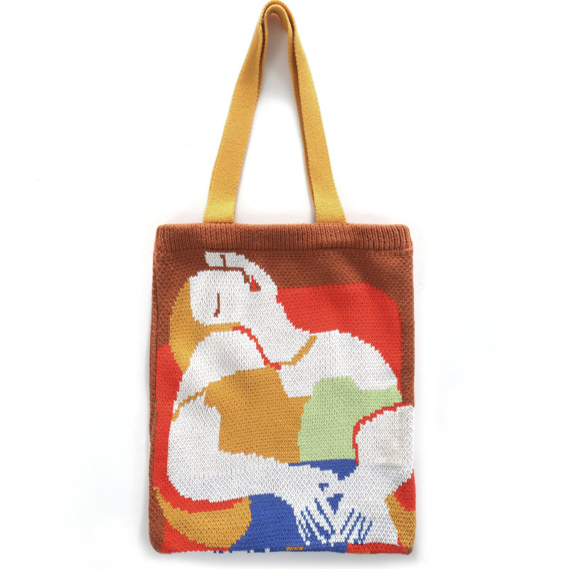 New Arrival INS Winter Vintage Lady Knitted Bohemian Shoulder Bag Woolen Women's Reusable Shopping Tote Bag
