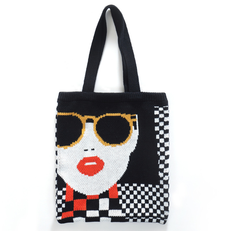 New Arrival INS Winter Vintage Lady Knitted Bohemian Shoulder Bag Woolen Women's Reusable Shopping Tote Bag