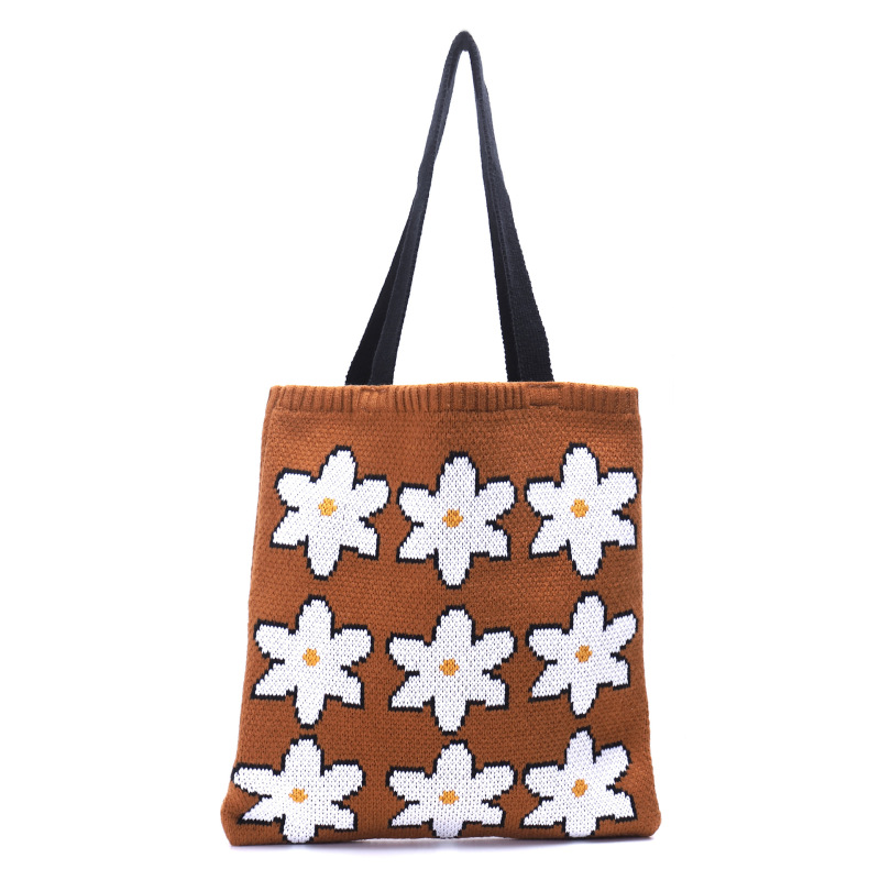 New Arrival INS Winter Vintage Lady Knitted Bohemian Shoulder Bag Woolen Women's Reusable Shopping Tote Bag