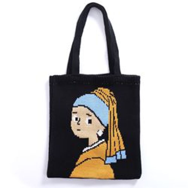 New Arrival INS Winter Vintage Lady Knitted Bohemian Shoulder Bag Woolen Women's Reusable Shopping Tote Bag