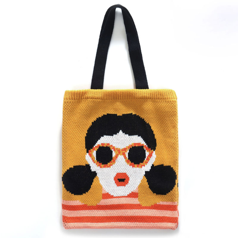 New Arrival INS Winter Vintage Lady Knitted Bohemian Shoulder Bag Woolen Women's Reusable Shopping Tote Bag