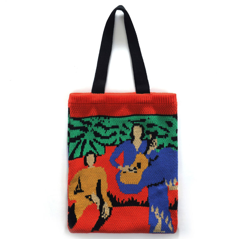 New Arrival INS Winter Vintage Lady Knitted Bohemian Shoulder Bag Woolen Women's Reusable Shopping Tote Bag