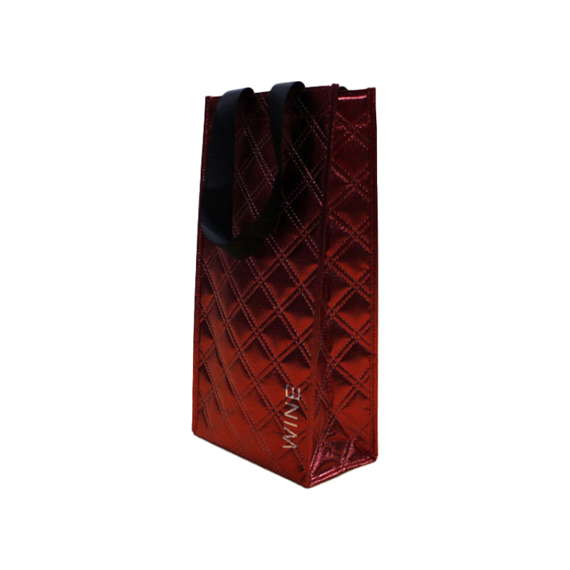 Burgundy Color Promotional  Custom Metallic Laminated Non Woven Bag, Personalized Fabric Reusable Shopping Bag Wine Bag