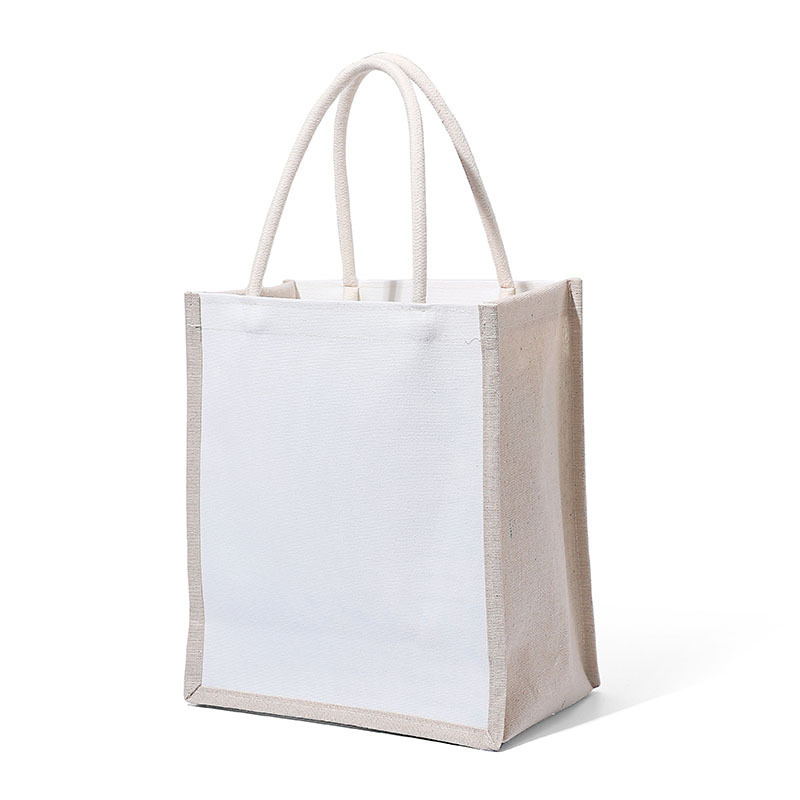 Custom logo print plain burlap jute tote waterproof canvas cotton shopping bag