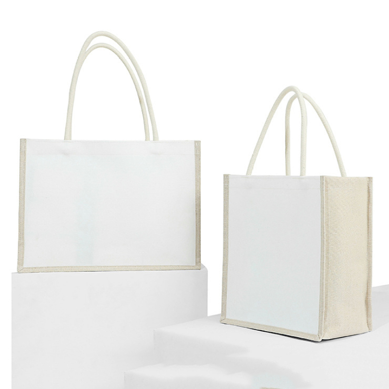 Custom logo print plain burlap jute tote waterproof canvas cotton shopping bag