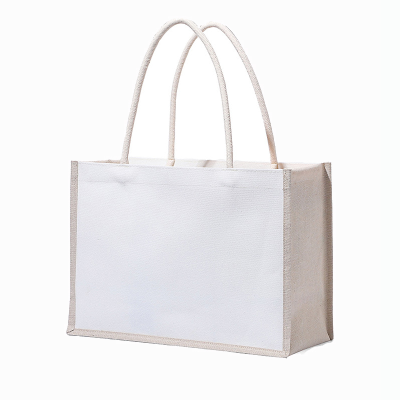 Custom logo print plain burlap jute tote waterproof canvas cotton shopping bag