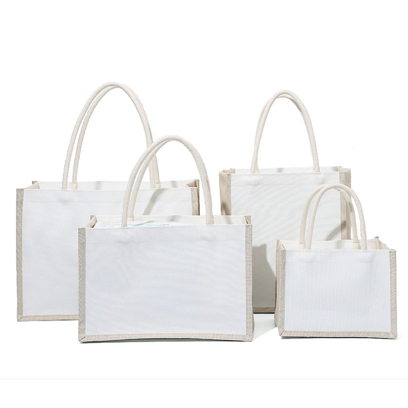 Custom logo print plain burlap jute tote waterproof canvas cotton shopping bag