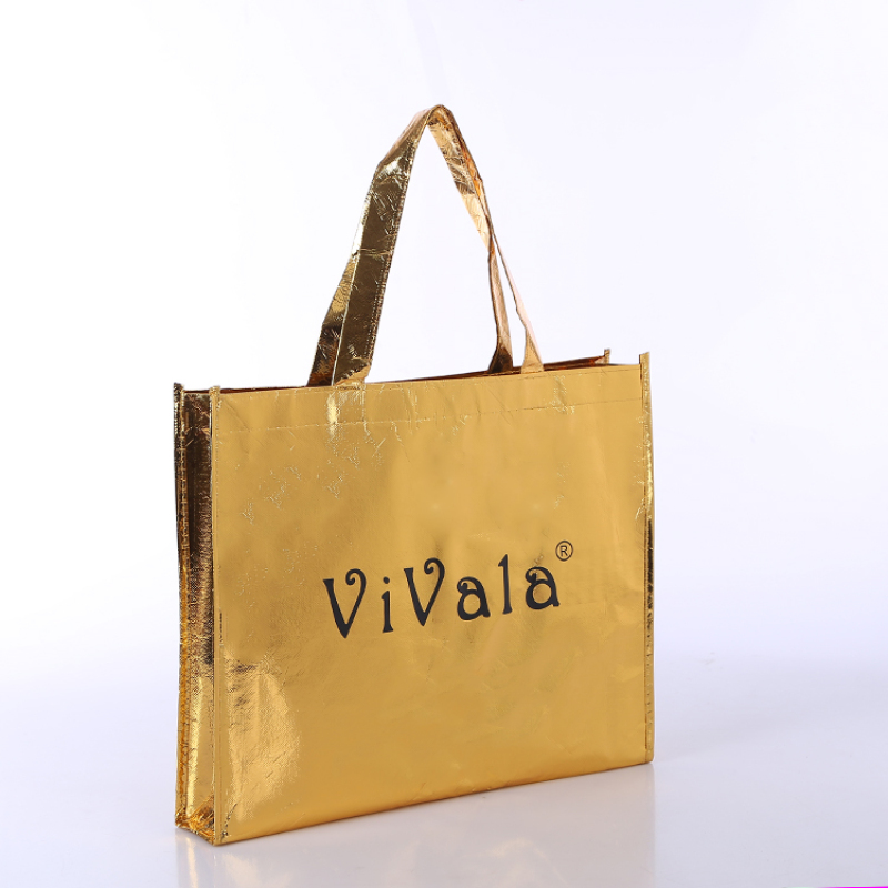 High Quality Gold Silver Metallic Non Woven Lamination Shopping Bag With Custom Logo Printed