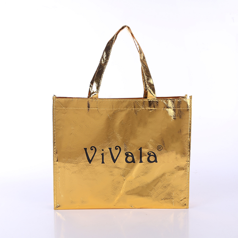 High Quality Gold Silver Metallic Non Woven Lamination Shopping Bag With Custom Logo Printed