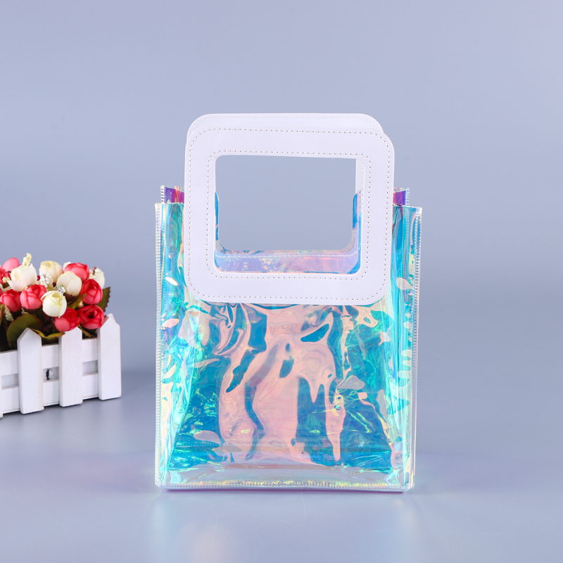 Hot Sale Fashion Custom Holographic Color Clear PVC Shopping Tote Bag