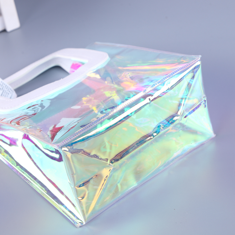 Hot Sale Fashion Custom Holographic Color Clear PVC Shopping Tote Bag