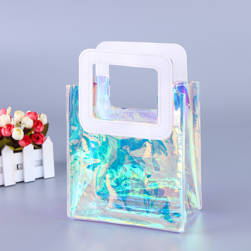 Hot Sale Fashion Custom Holographic Color Clear PVC Shopping Tote Bag