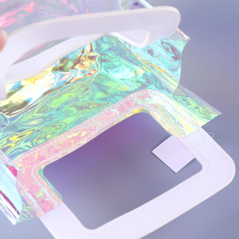 Hot Sale Fashion Custom Holographic Color Clear PVC Shopping Tote Bag