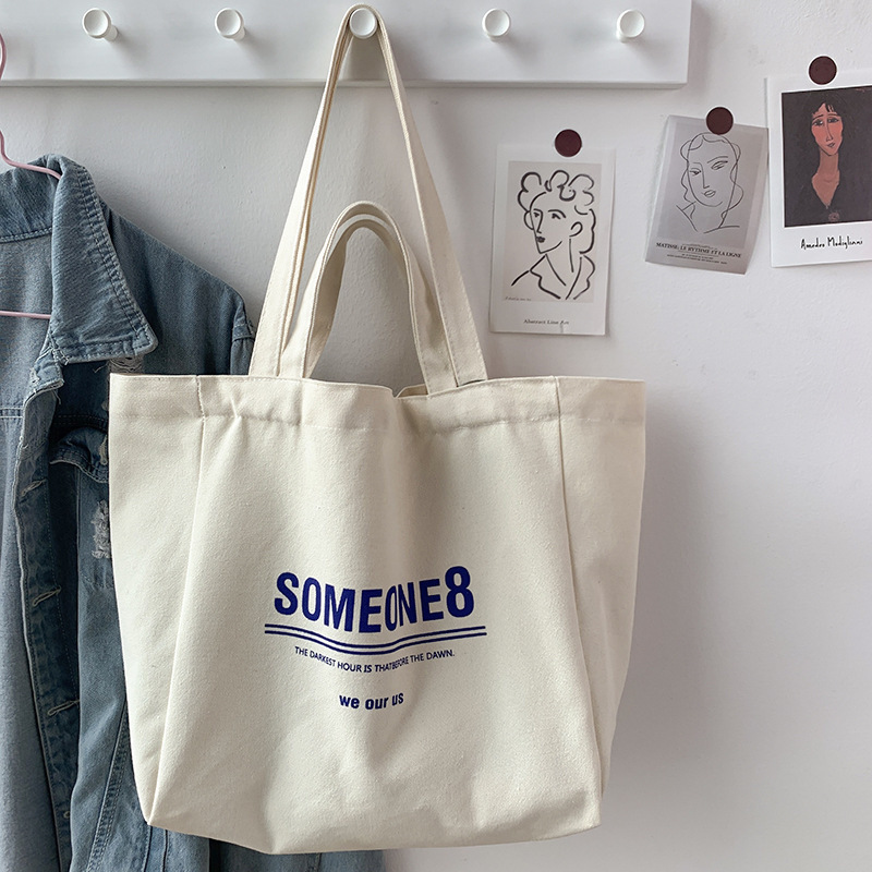 16 oz high quality large capacity custom logo canvas shoulder shopping tote bag