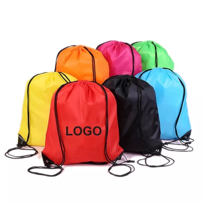 Factory Custom Logo Nylon 210D Polyester Waterproof String Bag Drawstring Backpack
