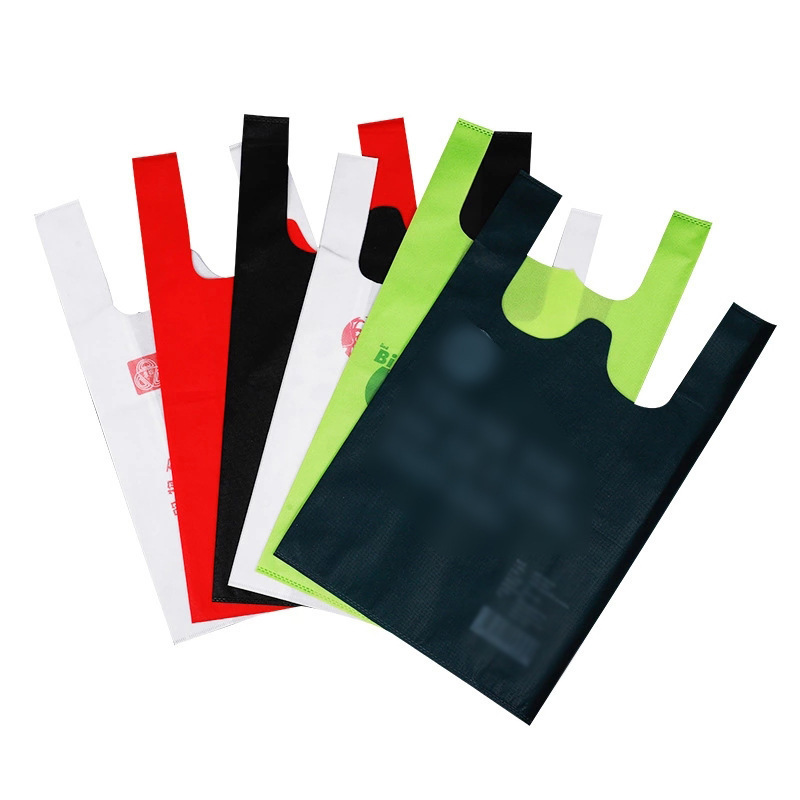 wholesale biodegradable custom logo portable supermarket packaging pp non woven t shirt vest shopping bag