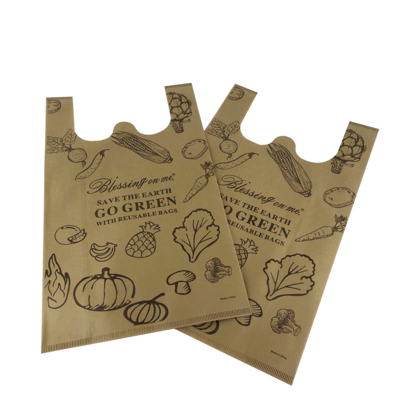 Customer Logo Eco-Friendly  Reusable Die-cut Grocery Non Woven T shirt Shopping bag
