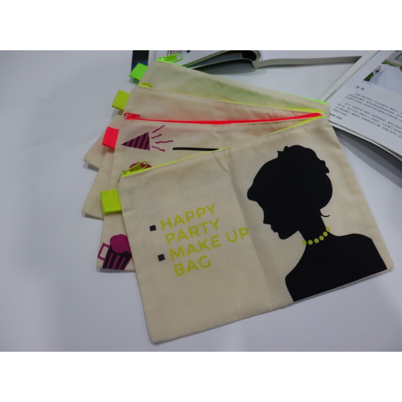 Custom Small Eco Friendly Blank Gold Make Up Pouch Recycled Plain Cotton Canvas Zipper Bag