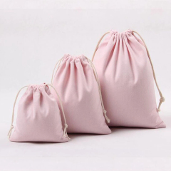 custom logo cotton pouch small plain pink canvas cotton drawstring gift bags