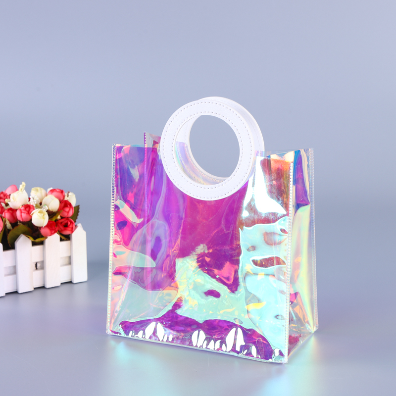 Popular fashion shopping color PVC handbag cosmetic bag Tote bag shopping bag customization