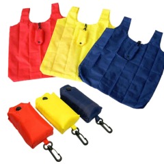 Reusable folding nylon portable grocery bags polyester foldable tote shopping bag with custom logo