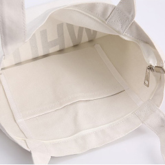 wholesale reusable plain custom logo canvas tote shopping bags with zipper pockets