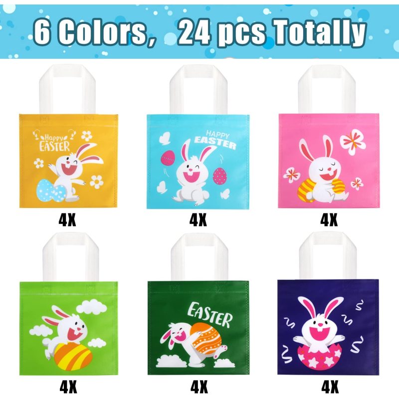 Colorful Non-Woven Bags,  Gift Tote Bags Reusable Candy Bags with Handle for Easter Party Favors