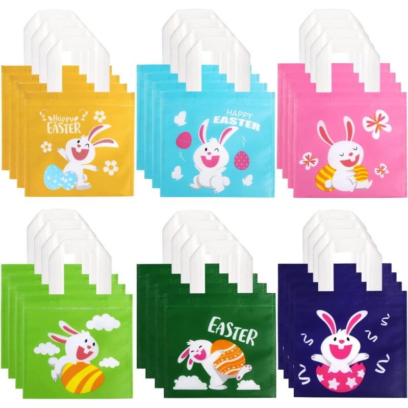 Colorful Non-Woven Bags,  Gift Tote Bags Reusable Candy Bags with Handle for Easter Party Favors