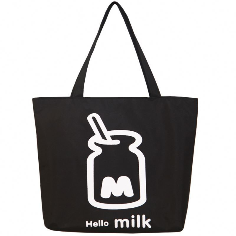 2022 Newly Wholesale Fashion Reusable Custom logo Printing Black Tote Bag Cotton Canvas Shopping Shoulder Bag