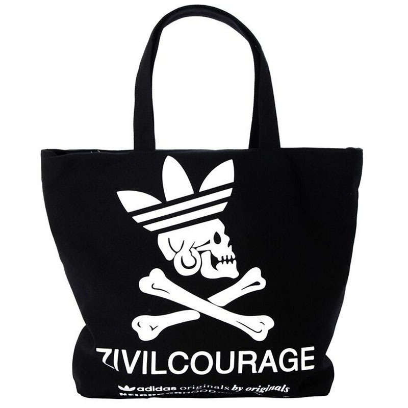 2022 Newly Wholesale Fashion Reusable Custom logo Printing Black Tote Bag Cotton Canvas Shopping Shoulder Bag