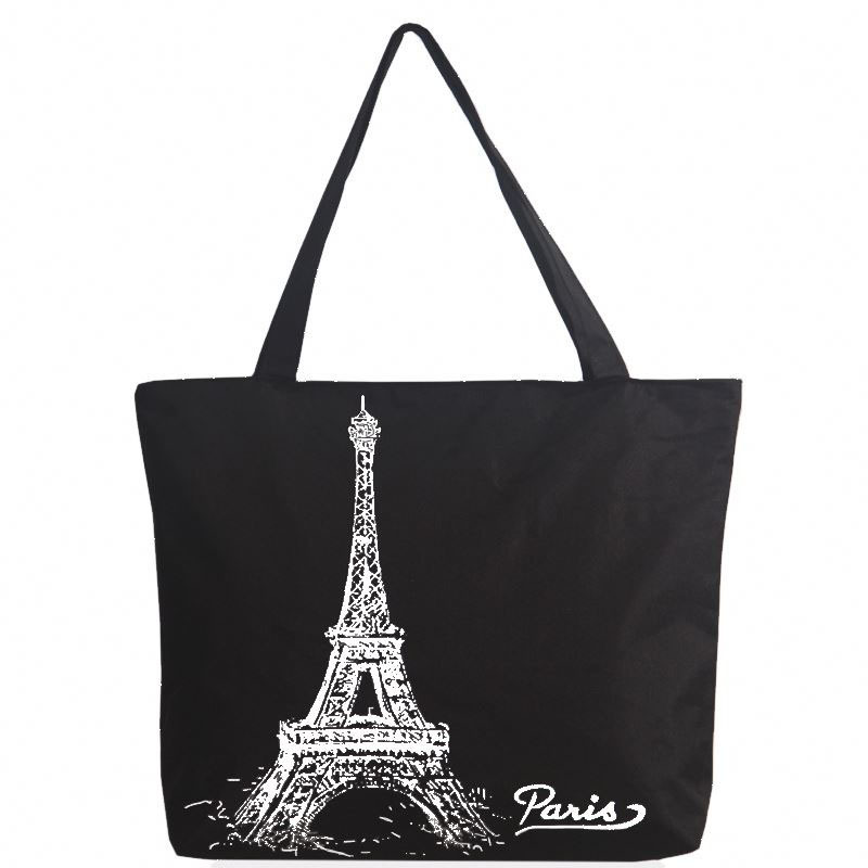 2022 Newly Wholesale Fashion Reusable Custom logo Printing Black Tote Bag Cotton Canvas Shopping Shoulder Bag
