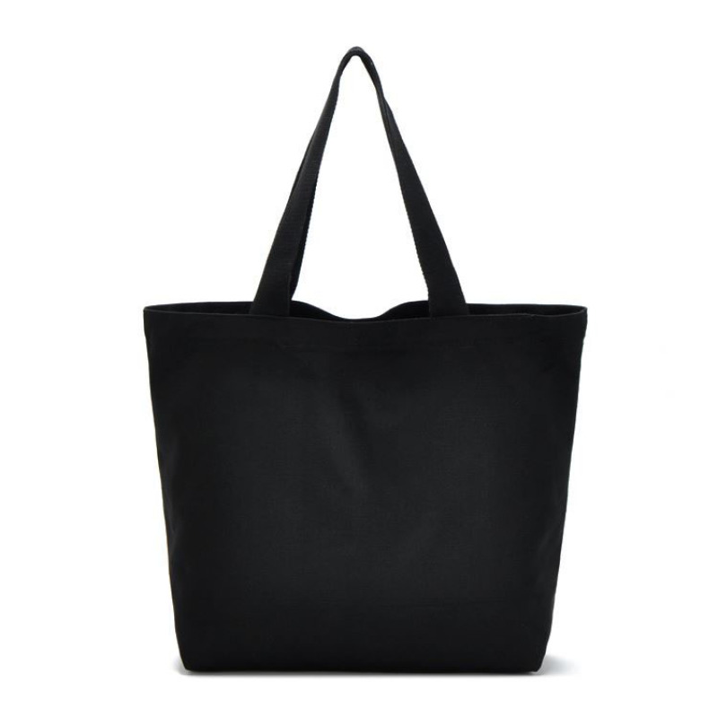 2022 Newly Wholesale Fashion Reusable Custom logo Printing Black Tote Bag Cotton Canvas Shopping Shoulder Bag