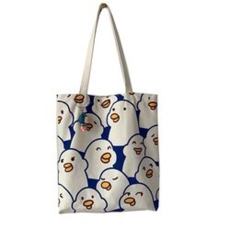 2022 New Arrival Women Fashion Cute Cartoon Printed Canvas Shoulder Shopping Tote Bag