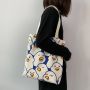 2022 New Arrival Women Fashion Cute Cartoon Printed Canvas Shoulder Shopping Tote Bag